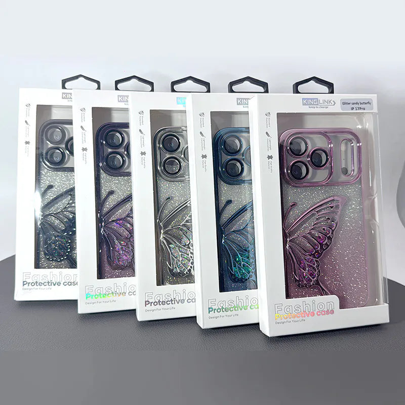 Kinglink Glitter Sandy Butterfly Case for iPhone 18 Pro / 17 Pro