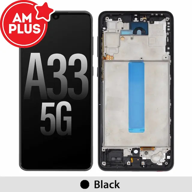 OLED Screen Replacement Digitizer with Frame for Samsung Galaxy A33 5G A336B / A336E-Black (AMPLUS)