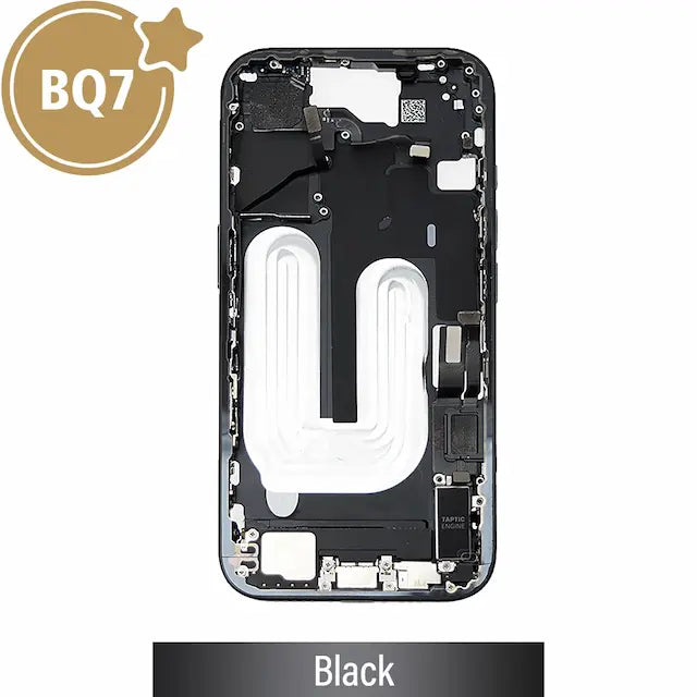 BQ7 Mid-Frame Housing with Full Set Parts for iPhone 16 -Black (With SIM Tray Version)