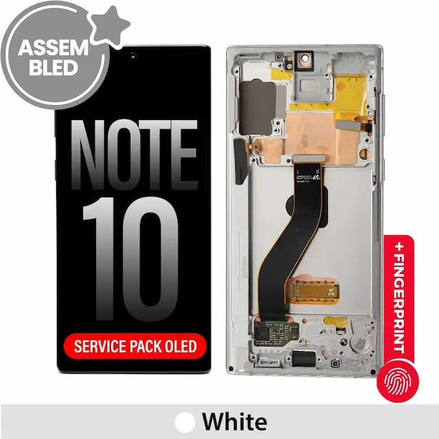 ASSEMBLED Samsung Galaxy Note 10 OLED Screen Replacement Digitizer with Frame N970F -Aura White (SERVICE PACK SCREEN BUT REFURBISH FRAME ASSEMBLED BY CRAZY)