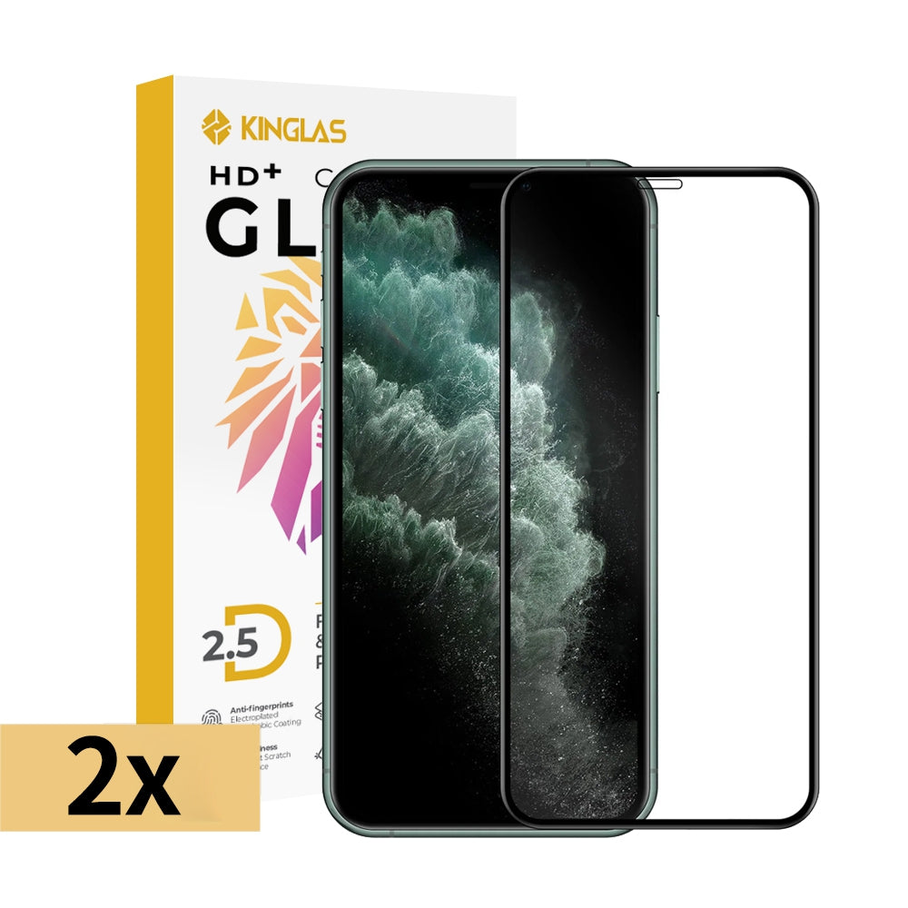 Kinglas 2 Packs 2.5D Full Coverage Silk Printing Black Edge Tempered Glass Screen Protector For iPhone X / XS / 11 Pro