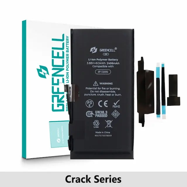Greencell Crack Series- iPhone 13 mini CRACK Battery with Adhesive Strips 2406mAh (No Need Soldering & No Need Tag-on)