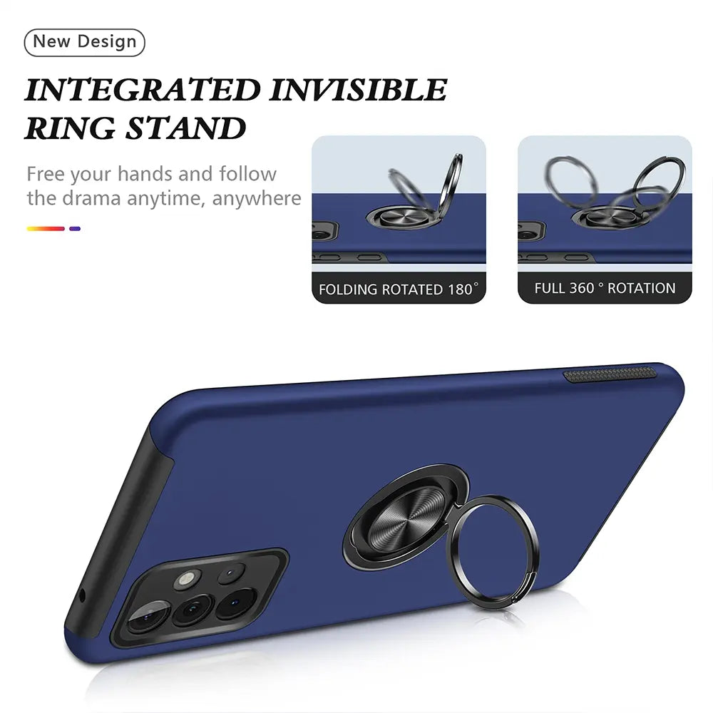 Magnetic Ring Holder Shockproof Cover Case for Samsung Galaxy A72 A725 / A726-Navy