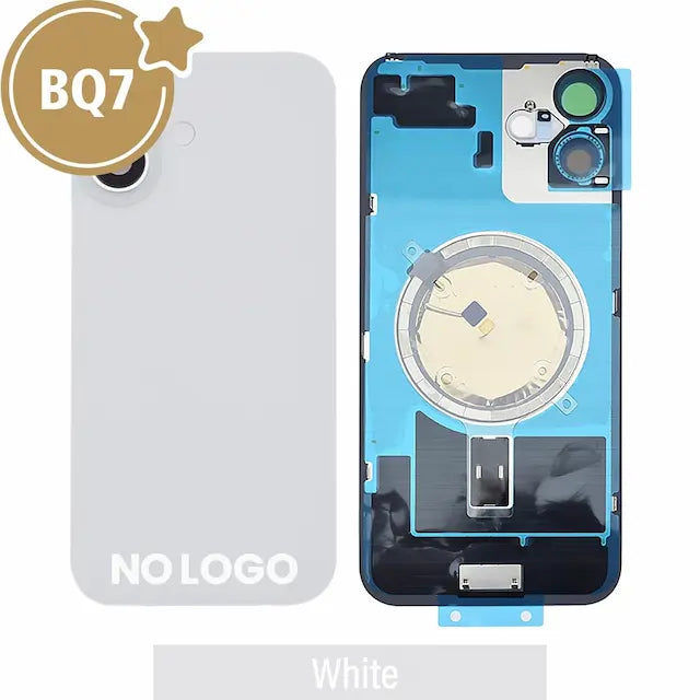 BQ7 Rear Cover Glass with Camera Lens Glass and Magsafe Magnet for iPhone 16 Plus (NO LOGO)-White