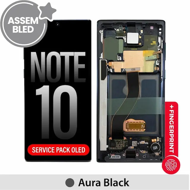 ASSEMBLED Samsung Galaxy Note 10 OLED Screen Replacement Digitizer with Frame N970F-Aura Black (SERVICE PACK SCREEN BUT REFURBISH FRAME ASSEMBLED BY CRAZY)