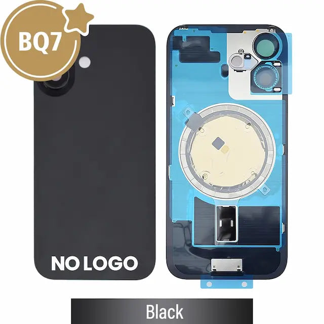 BQ7 Rear Cover Glass with Camera Lens Glass and Magsafe Magnet for iPhone 16 (NO LOGO)-Black