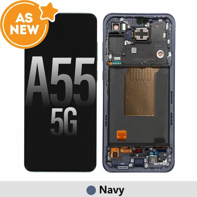 OLED Screen Replacement Digitizer with Frame for Samsung Galaxy A55 5G A556B GH82-34305A -Navy (AS NEW) (SERVICE PACK SCREEN AND SERVICE PACK FRAME)