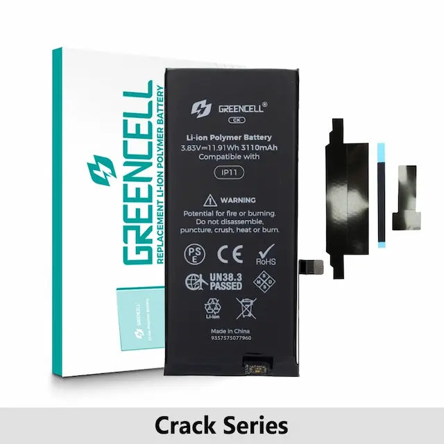 Greencell Crack Series- iPhone 11 CRACK Battery with Adhesive Strips 3110mAh (No Need Soldering & No Need Tag-on)