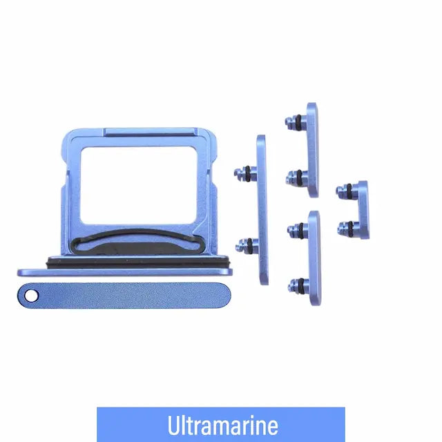 Dual SIM Card Tray and Side Button for iPhone 16 / 16 Plus-Ultramarine (Compatible with Single SIM Phones and Dual SIM Phones)