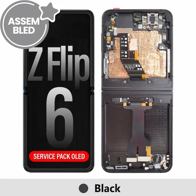 ASSEMBLED OLED Screen Replacement with Frame for Samsung Galaxy Z Flip6 5G F741B -Black (SERVICE PACK SCREEN BUT REFURBISH FRAME ASSEMBLED BY CRAZY)
