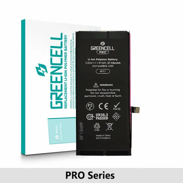 Greencell PRO Series- iPhone 11 Replacement Battery with Adhesive Strips 3110mAh (TI chip -27546-A3 IC & Original Cell)