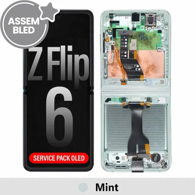 ASSEMBLED OLED Screen Replacement with Frame for Samsung Galaxy Z Flip6 5G F741B -Mint (SERVICE PACK SCREEN BUT REFURBISH FRAME ASSEMBLED BY CRAZY)