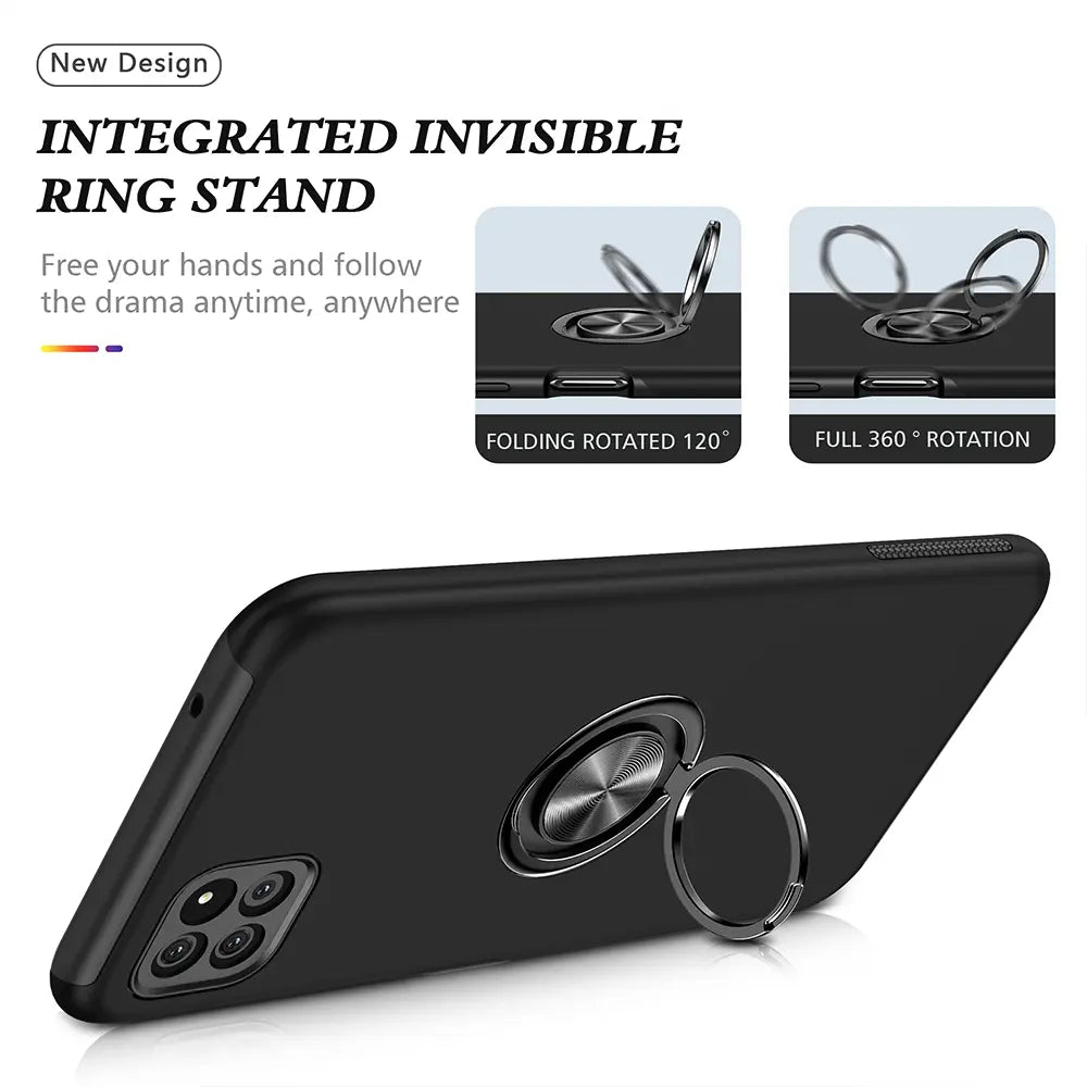 Magnetic Ring Holder Shockproof Cover Case for Samsung Galaxy A22 5G-Navy