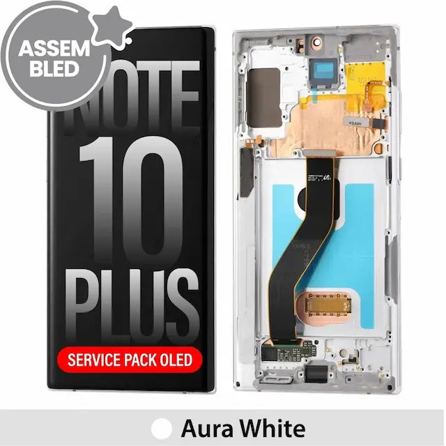 ASSEMBLED OLED Screen Replacement with Frame for Samsung Galaxy Note 10 Plus -Aura White (SERVICE PACK SCREEN BUT REFURBISH FRAME ASSEMBLED BY CRAZY)