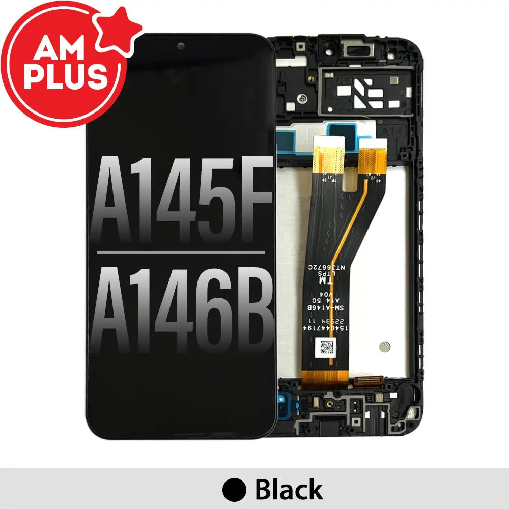 LCD Screen Replacement Digitizer with Frame for Samsung Galaxy A14 4G A145F / A14 5G A146B-Black (AMPLUS)
