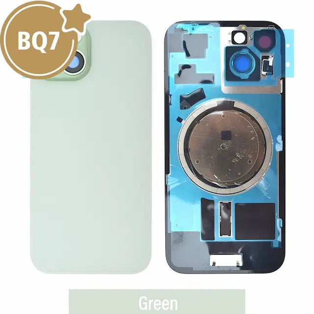 BQ7 Rear Cover Glass with Camera Lens Glass and Magsafe Magnet for iPhone 15 (NO LOGO)-Green