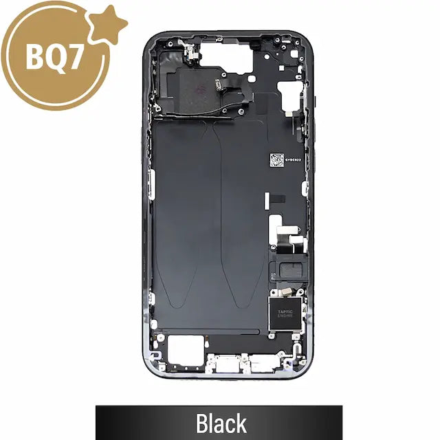 BQ7 Mid-Frame Housing with Full Set Parts for iPhone 15 Plus-Black (With SIM Tray Version)