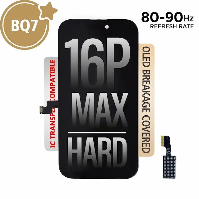 BQ7 Hard OLED Assembly for iPhone 16 Pro Max Screen Replacement (80HZ-90HZ, Compatible for IC chip transfer)