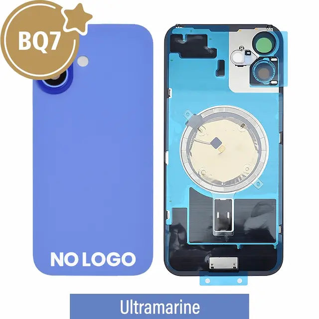 BQ7 Rear Cover Glass with Camera Lens Glass and Magsafe Magnet for iPhone 16 Plus (NO LOGO)-Ultramarine