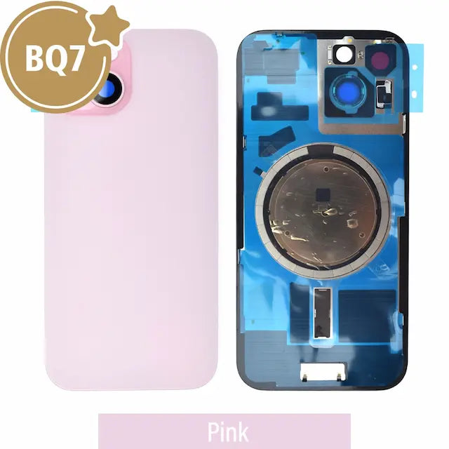 BQ7 Rear Cover Glass with Camera Lens Glass and Magsafe Magnet for iPhone 15 (NO LOGO)-Pink