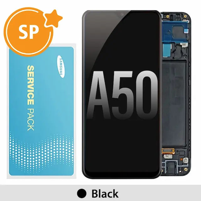 Samsung Galaxy A50 A505F OLED Screen Replacement with Frame GH82-19204A/19714A/19289A/19713A/19711A (Service Pack)-Black