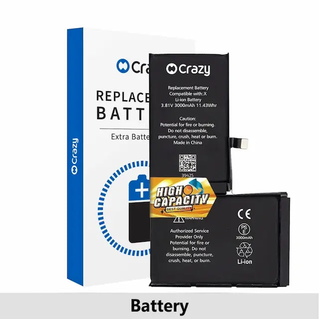 iPhone X Battery Replacement with Adhesive Strips 3000mAh (High Capacity + TI CHIP: 27546)