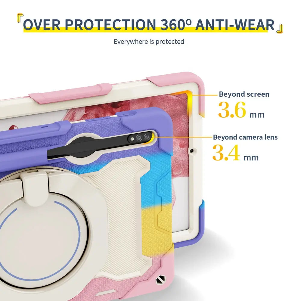 Armor Shockproof Handle Ring Rotation Case Cover for Samsung Galaxy Tab S7 T870 / S8 X700 / S9 X710 / S9 FE X510 / S10 FE X520-Black