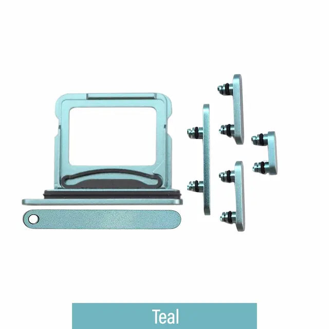Dual SIM Card Tray and Side Button for iPhone 16 / 16 Plus-Teal (Compatible with Single SIM Phones and Dual SIM Phones)