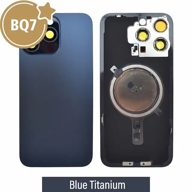 BQ7 Rear Cover Glass with Camera Lens Glass and Magsafe Magnet for iPhone 15 Pro Max (NO LOGO)-Blue Titanium