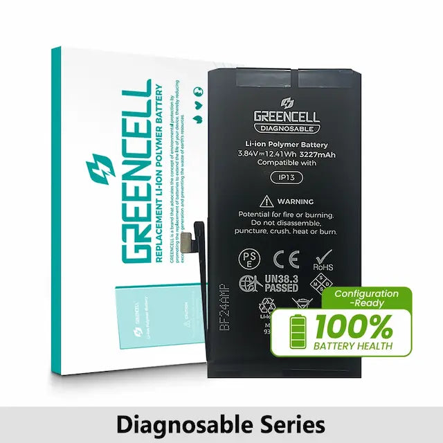 Greencell Diagnosable iPhone 13 Replacement Battery with Adhesive Strips 3227mAh (Configuration Ready)