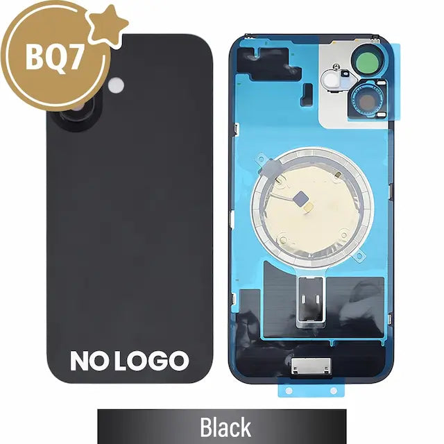 BQ7 Rear Cover Glass with Camera Lens Glass and Magsafe Magnet for iPhone 16 Plus (NO LOGO)-Black