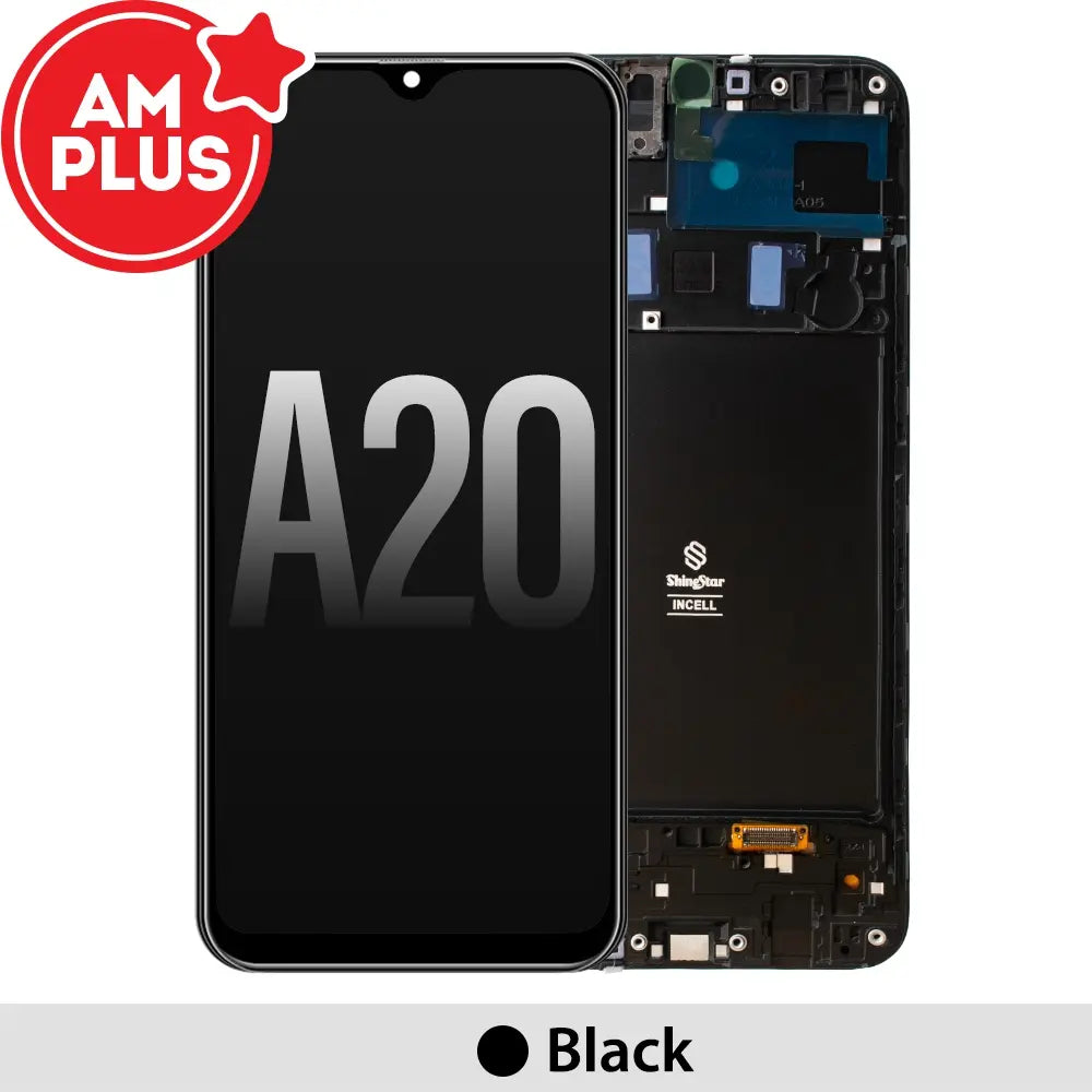 Samsung Galaxy A20 A205F LCD Screen Replacement Digitizer with Frame-Black (No Fingerprint Function) (AMPLUS)