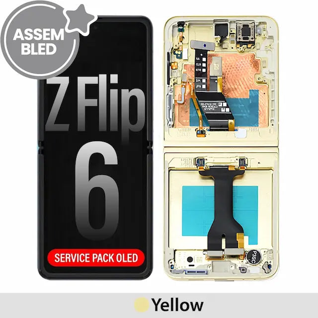 ASSEMBLED OLED Screen Replacement with Frame for Samsung Galaxy Z Flip6 5G F741B -Yellow (SERVICE PACK SCREEN BUT REFURBISH FRAME ASSEMBLED BY CRAZY)