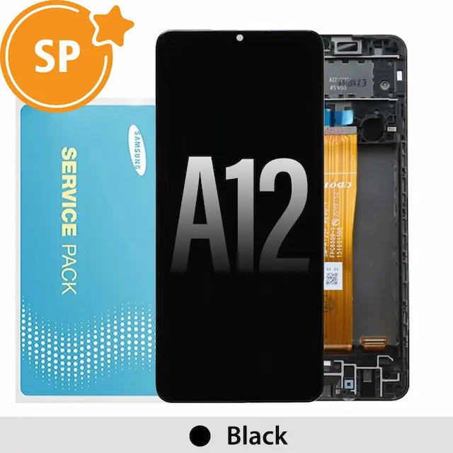 Samsung Galaxy A12 A125 LCD Screen Replacement Digitizer with Frame GH82-24491A / GH82-24490A (Service Pack)-Black
