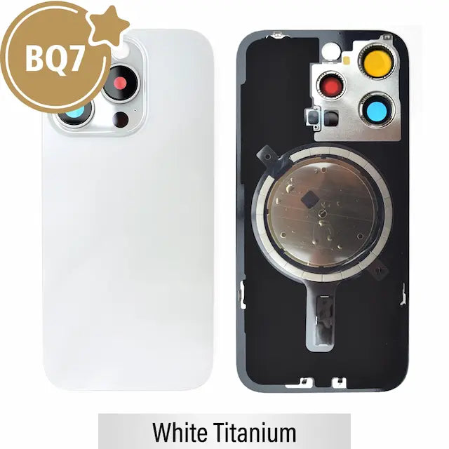 BQ7 Rear Cover Glass with Camera Lens Glass and Magsafe Magnet for iPhone 15 Pro (NO LOGO)-White Titanium