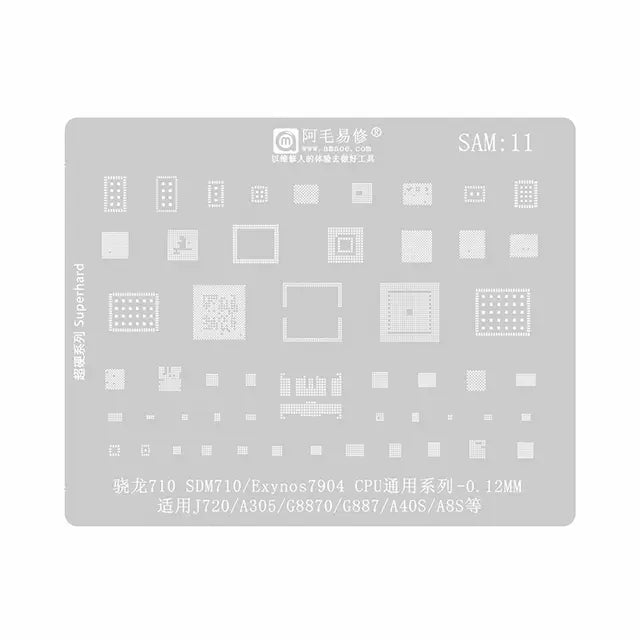 AMAOE BGA Reballing Stencil With CPU Position SAM11 for Samsung Galaxy J7 J720F / A30 / A8s G8870 / A40s A305
