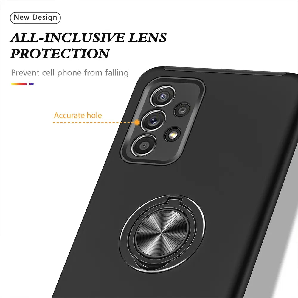 Magnetic Ring Holder Shockproof Cover Case for Samsung Galaxy A52 A525 / A526-Navy