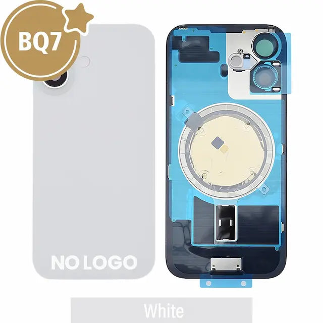 BQ7 Rear Cover Glass with Camera Lens Glass and Magsafe Magnet for iPhone 16 (NO LOGO)-White
