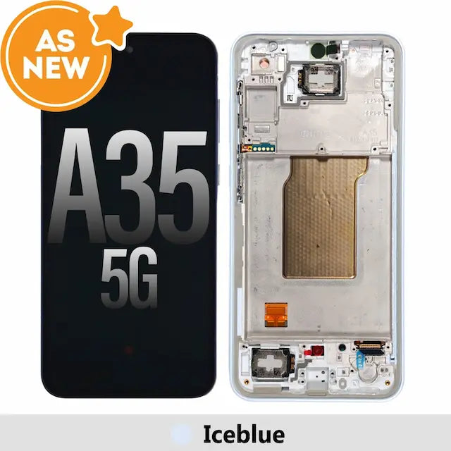 AS NEW-Samsung Galaxy A35 5G A356B OLED Screen Replacement with Frame Iceblue (SERVICE PACK SCREEN AND SERVICE PACK FRAME ASSEMBLED)