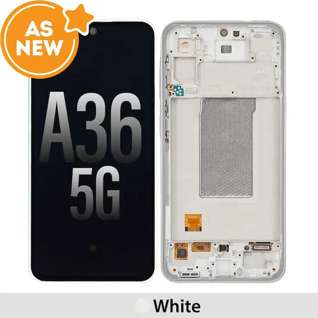 AS NEW-Samsung Galaxy A36 5G A366B OLED Screen Replacement with Frame -White (SERVICE PACK SCREEN AND SERVICE PACK FRAME ASSEMBLED)