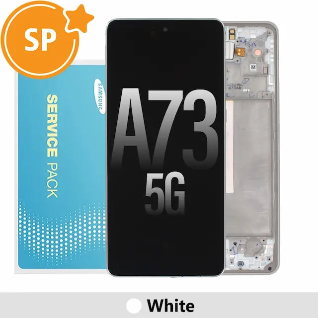 Samsung Galaxy A73 5G A736B OLED Screen Replacement Digitizer with Frame GH82-28884C/28686C (Service Pack)-White