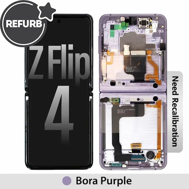 REFURB OLED Screen Replacement with Frame for Samsung Galaxy Z Flip4 5G (F721B)-Bora Purple