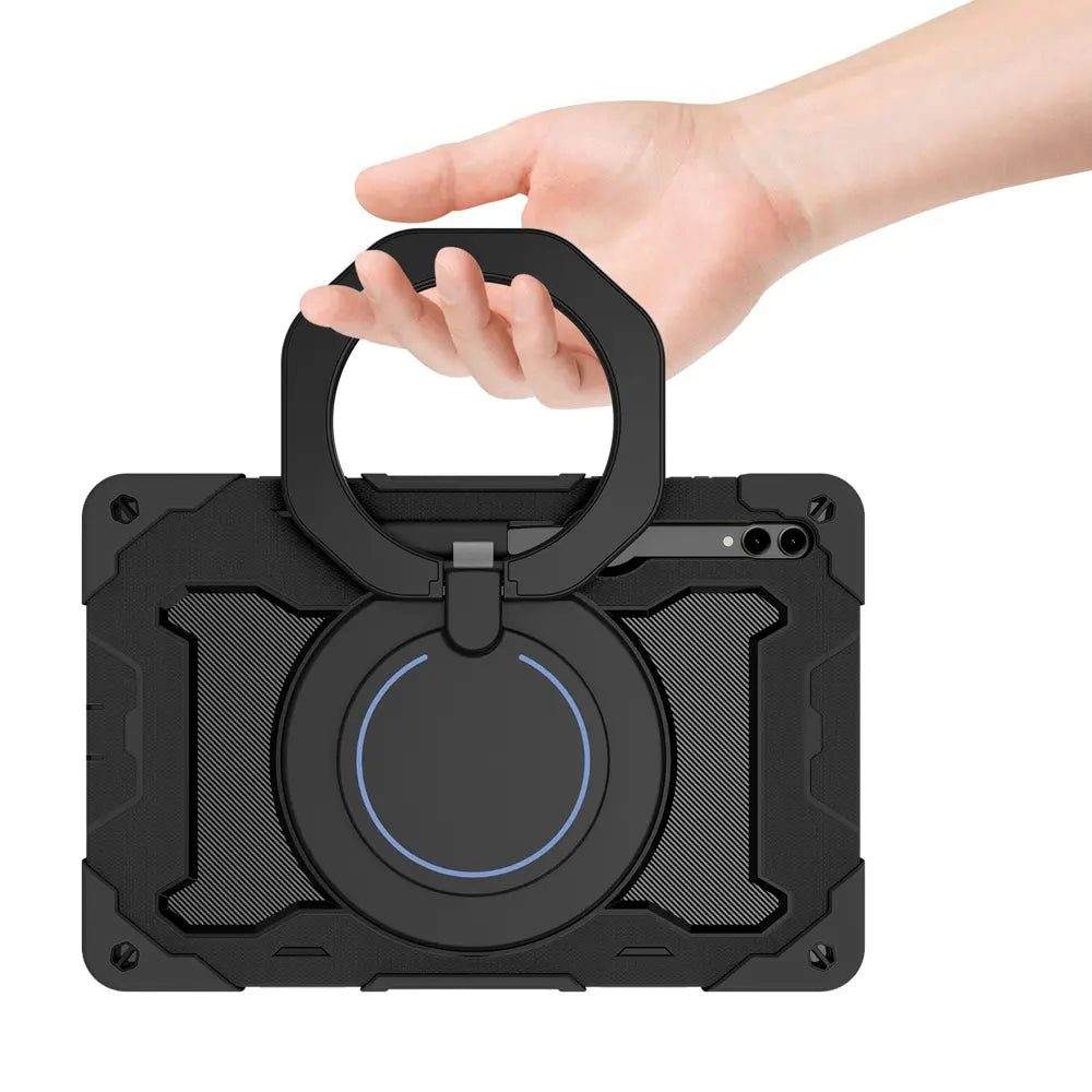 Armor Shockproof Handle Ring Rotation Case Cover for Samsung Galaxy Tab S8 Ultra X900 / S9 ultra X910 / S10 Ultra X920-Blue