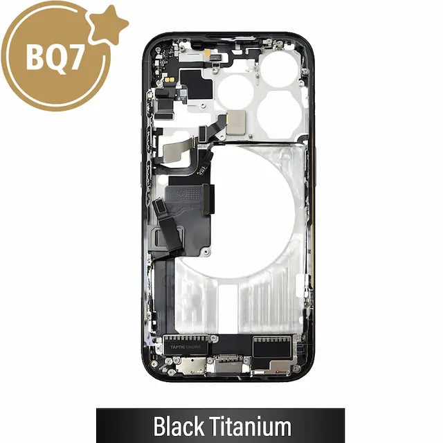 BQ7 Mid-Frame Housing with Full Set Parts for iPhone 15 Pro-Black Titanium (With SIM Tray Version)