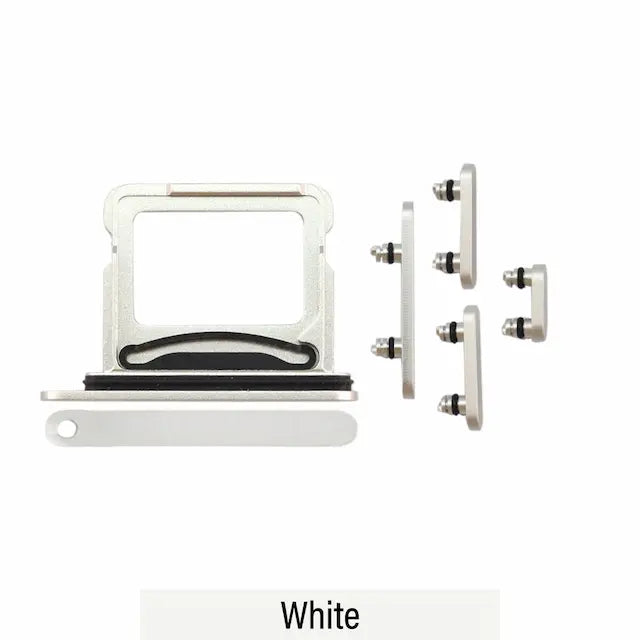 Dual SIM Card Tray and Side Button for iPhone 16 / 16 Plus-White (Compatible with Single SIM Phones and Dual SIM Phones)