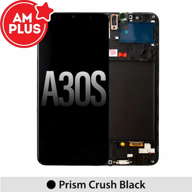 Samsung Galaxy A30s A307F OLED Screen Replacement Digitizer with Frame-Prism Crush Black (AMPLUS)