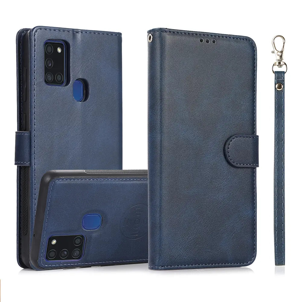 Magnetic Split PU Leather Flip Wallet Cover Case for Samsung Galaxy A21s-Blue