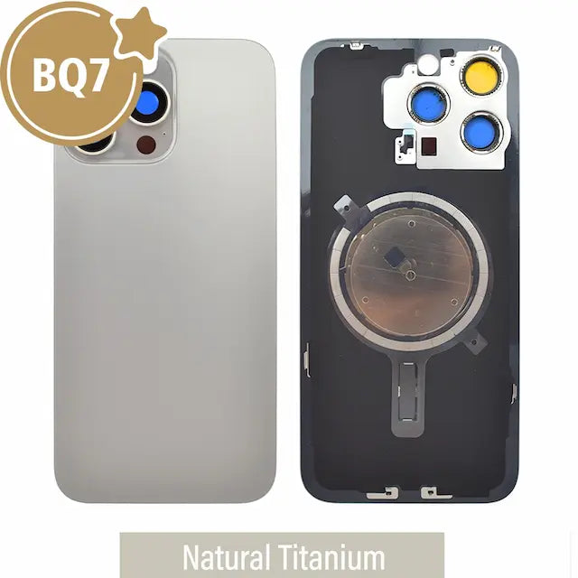 BQ7 Rear Cover Glass with Camera Lens Glass and Magsafe Magnet for iPhone 15 Pro Max (NO LOGO)-Natural Titanium