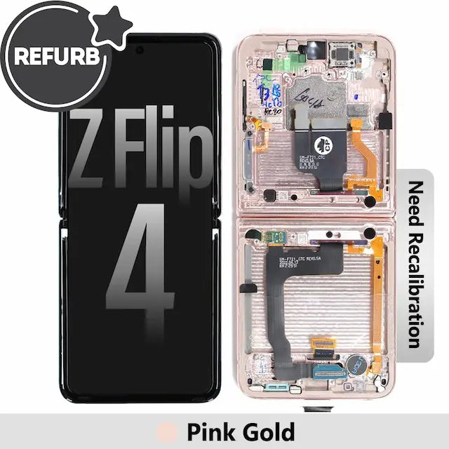 REFURB OLED Screen Replacement with Frame for Samsung Galaxy Z Flip4 5G (F721B)-Pink Gold
