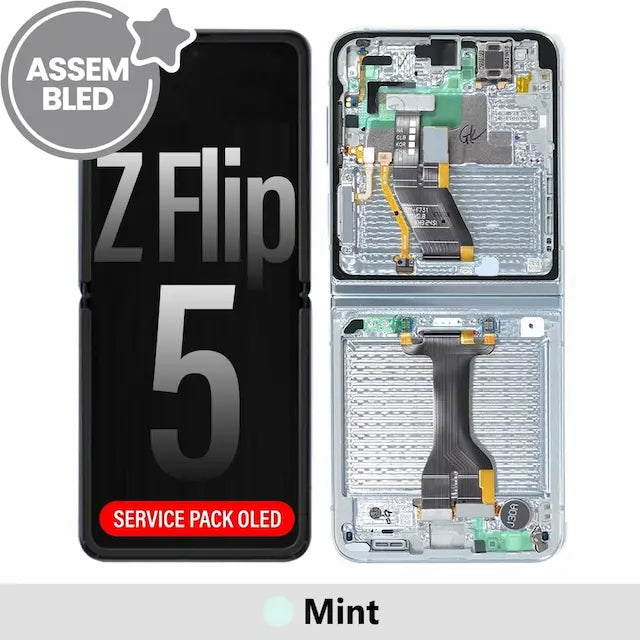 ASSEMBLED OLED Screen Replacement with Frame for Samsung Galaxy Z Flip5 5G F731B-Mint (SERVICE PACK SCREEN BUT REFURBISH FRAME ASSEMBLED BY CRAZY)